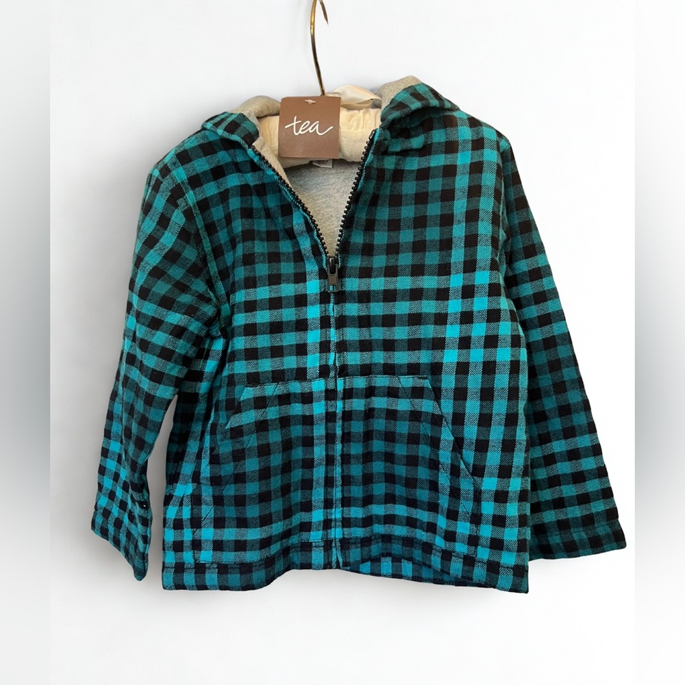 Tea Collection Teal and Black Plaid Checkered Kids  Jacket - Size 18-24 Months